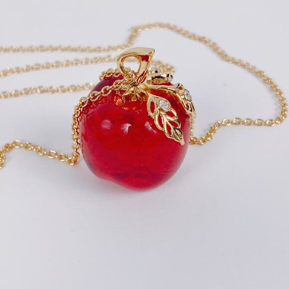 Vintage Avon Lucite Red Candy Apple Clear Rhinestone Pendant Necklace 32" Long - Picture 7 of 11